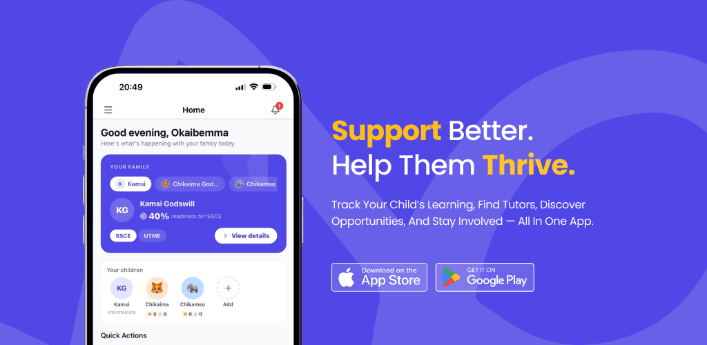 The SuperPrep parents app shown on a phone, with the tagline “Support Better. Help Them Thrive.”
